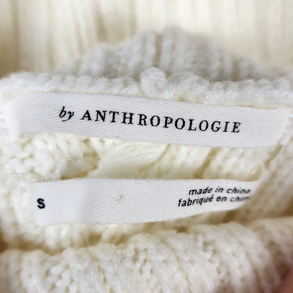 Anthropologie Cold Shoulder Cable Knit Sweater Cream White Wool Blend Small - Picture 9 of 11